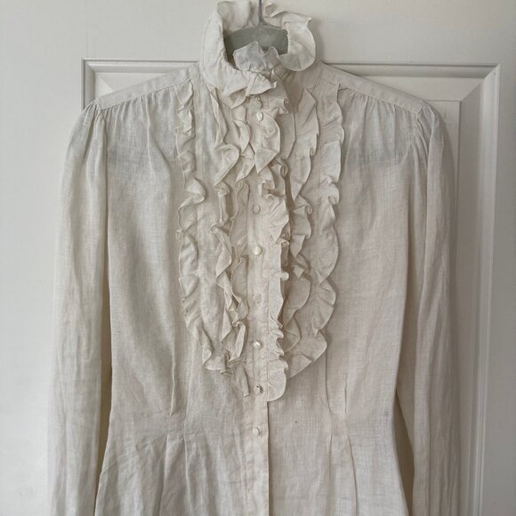 RALPH LAUREN Vintage Ruffle Linen Blouse Size 4 - Picture 1 of 7
